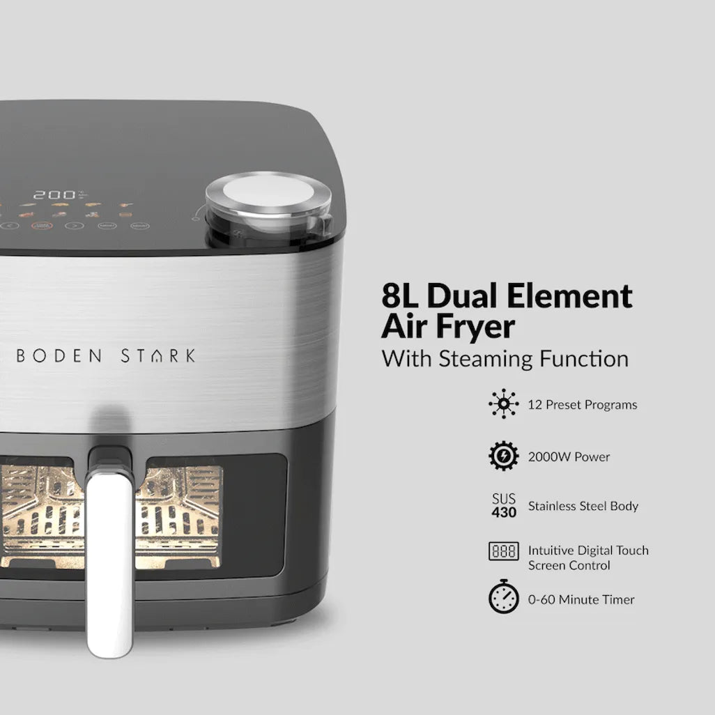 Boden Stark 8l Dual Element Air Fryer with Steaming Function